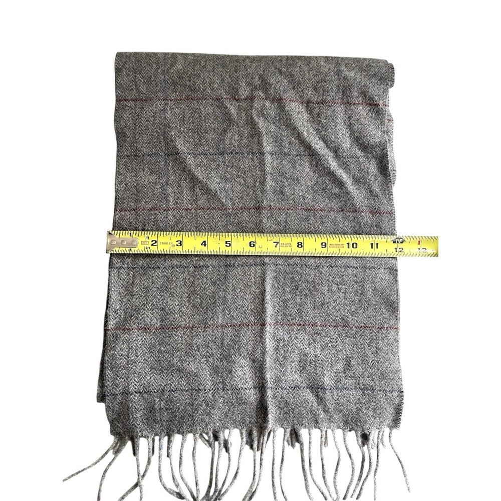 Men's Grey Checkered Herringbone 100% Wool Winter Scarf 12"x62" Made In‎ Italy - Picture 4 of 5